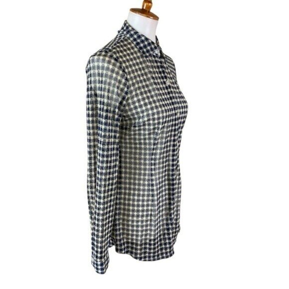 Cabi Blue White Sheer Gingham Button Front Shirt Long Sleeve Size Small - Picture 4 of 6